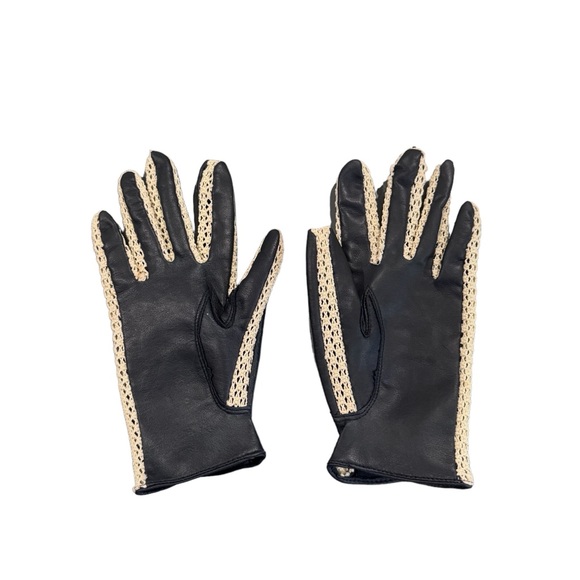 Fownes Vintage Driving Gloves Leather & Crochet Navy - Picture 4 of 8
